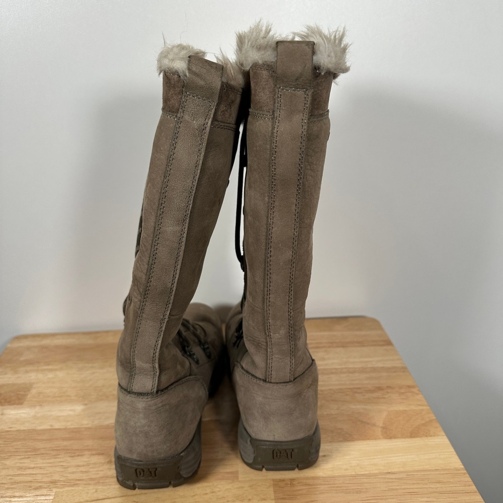 Winter CAT Caterpillar Waterproof Faux Fur Tall Lace Up‎ Boots 7.5 Snow Hiking - Picture 4 of 11